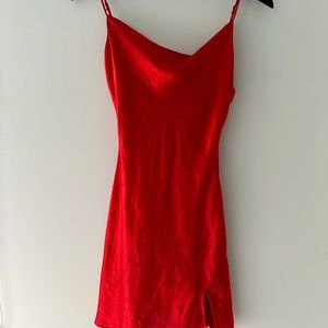 Red slip dress
